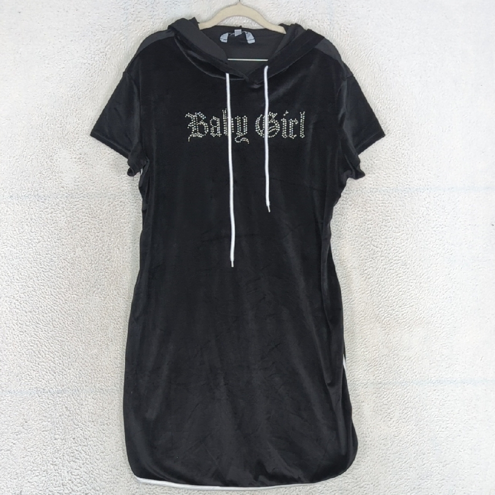 J For Justify Juniors Black Velour Baby Girl Hooded Dress Size‎ 2x